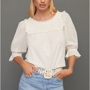 Anthropologie smocked puff sleeve top